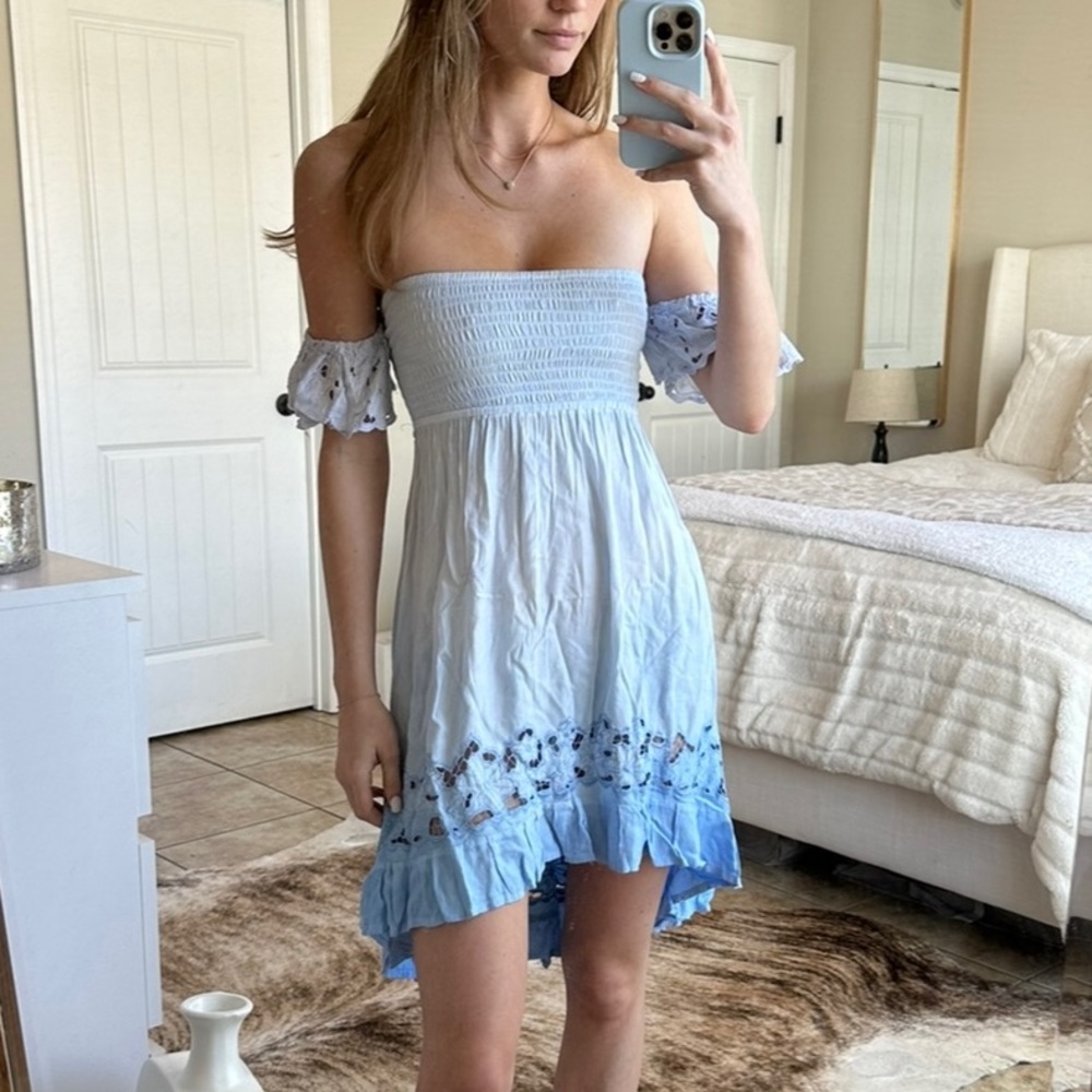 Blue Lace Off Shoulder Dress